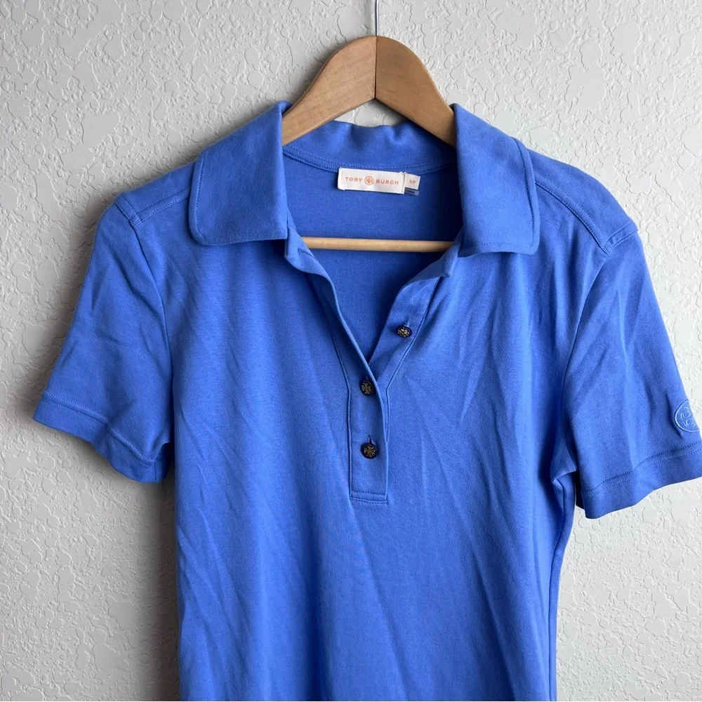 Tory Burch Lennox Cotton Polo Shirt Top Gold Logo Buttons